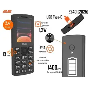 Мобильный телефон 2E E240 2025 Dual Sim Black (794300867202) UA