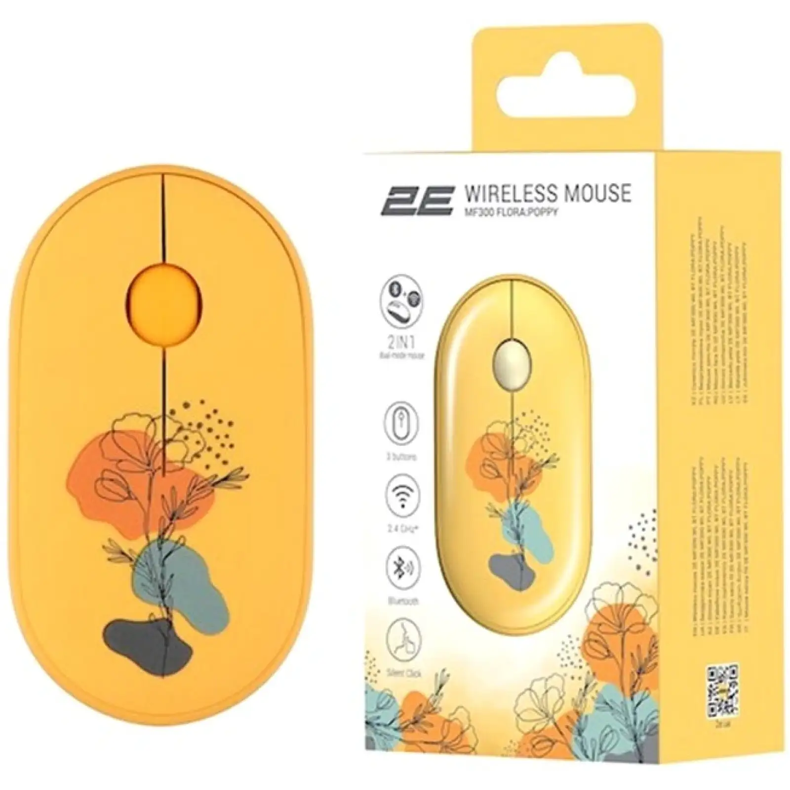 Миша 2E MF300 Flora Silent WL BT Poppy (2E-MF300WFLORAYW) UA