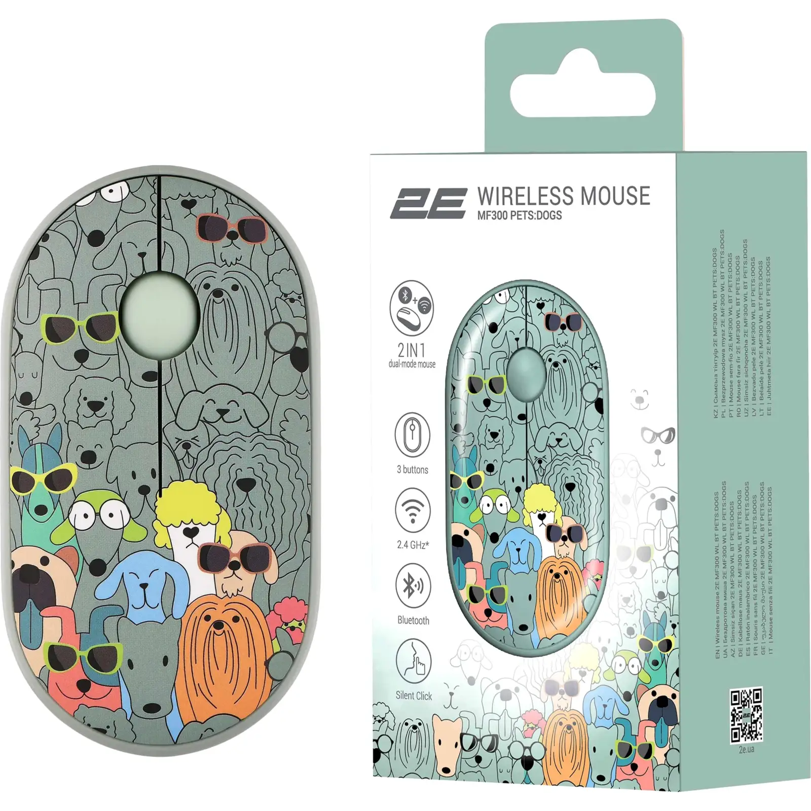 Миша 2E MF300 Pets Silent WL BT Dogs (2E-MF300WPETSGN) UA