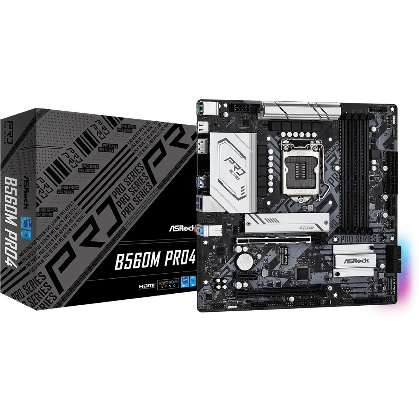Материнская плата ASRock B560M Pro4 + Intel Pentium G6405 + LC-Power 8GB DDR4 3600MHz RGB (Renkforce PC Tuning Kit)