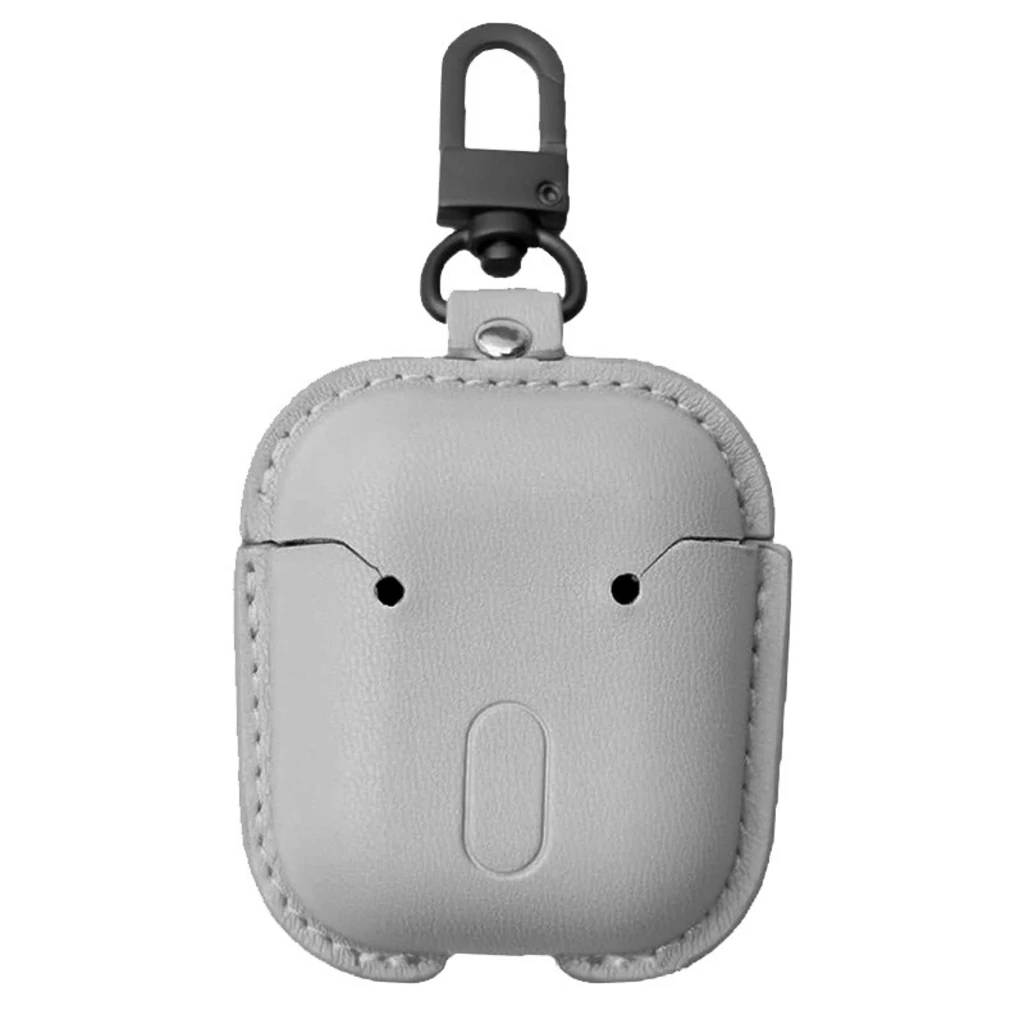 Чехол с карабином Airpods, Airpods 2 Leather Bag Grey