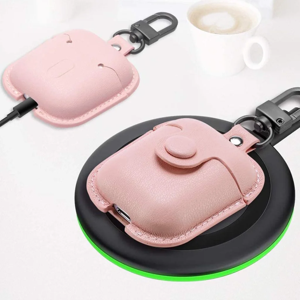 Чохол з карабіном Airpods, Airpods 2 Leather Bag Pink