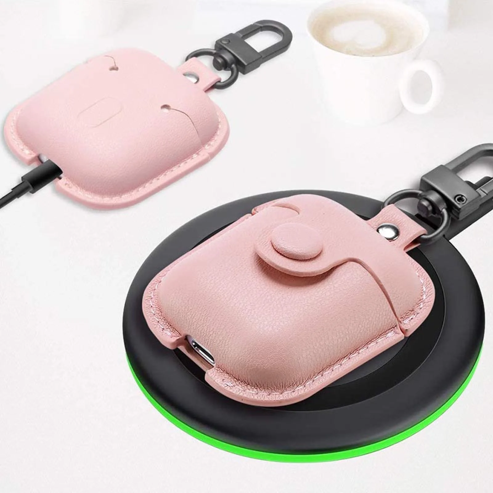 Чехол с карабином Airpods, Airpods 2 Leather Bag Pink
