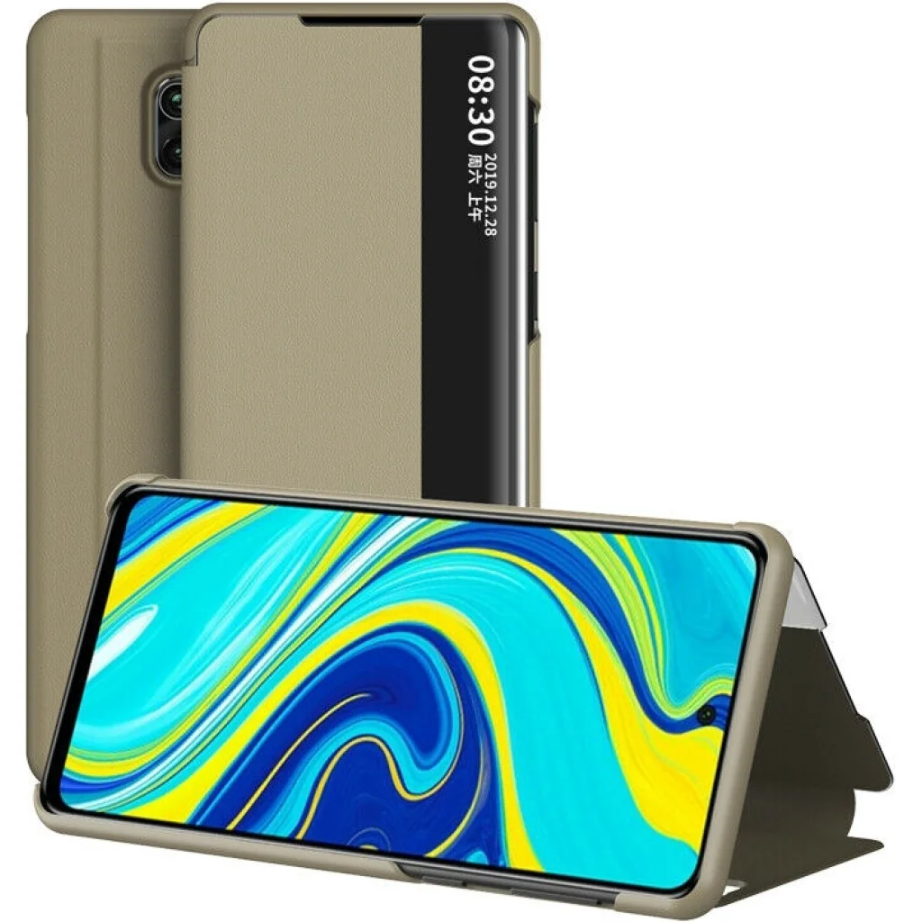 Чехол Smart View Cover Gold для Xiaomi Redmi Note 9s, Redmi Note 9 Pro, Redmi Note 9 Pro Max