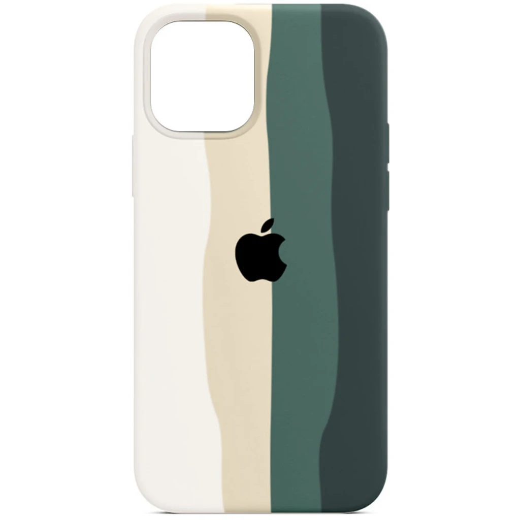 Чохол Silicone Case Full Rainbow White/Green для Apple iPhone 13 Pro Max