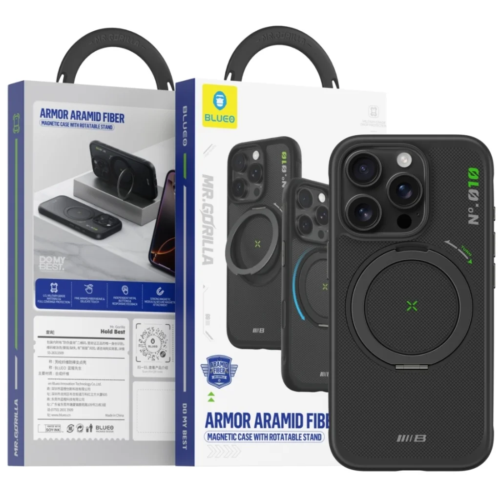 Чехол Blueo Aramid Fiber Case with Rotatable Stand для iPhone 16 Pro Black