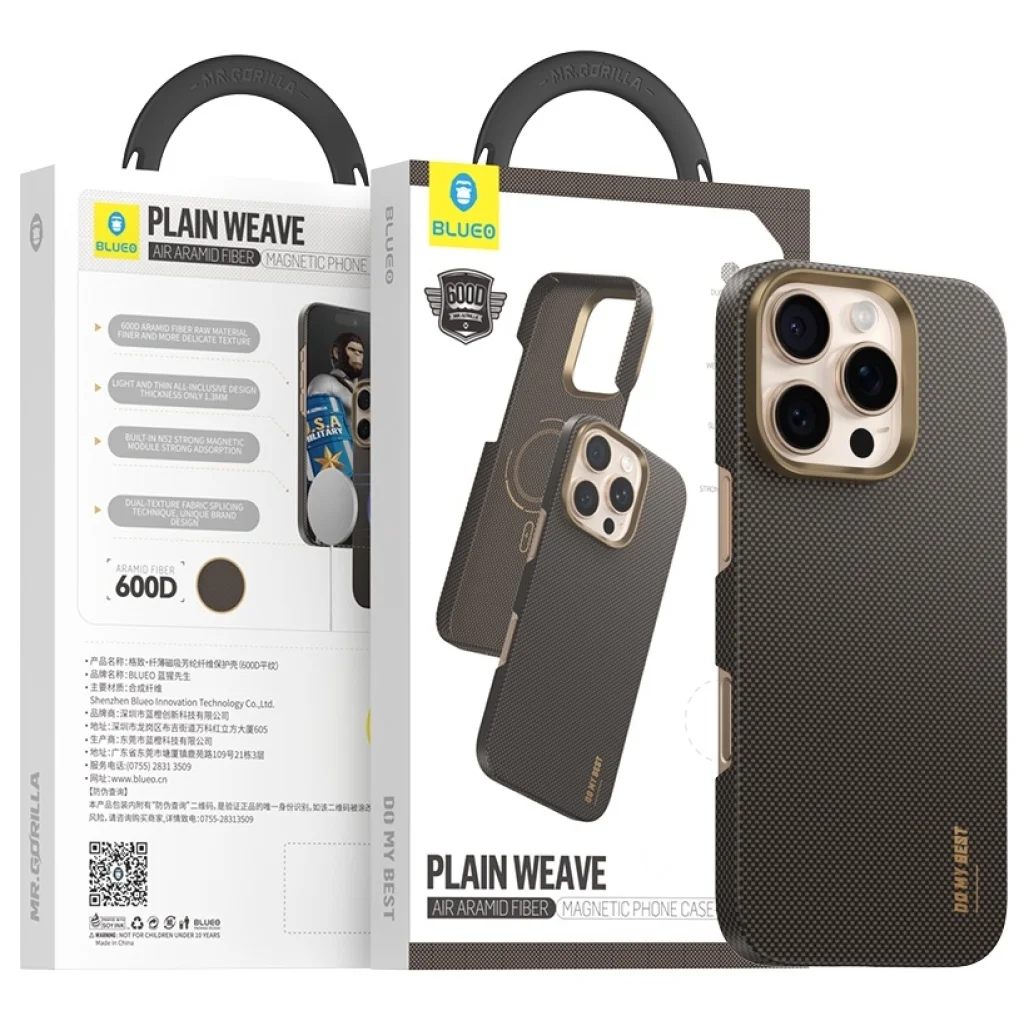 Чехол Blueo Plain Weave Air Aramid Fiber (600D) Case with MagSafe для iPhone 16 Pro Gold