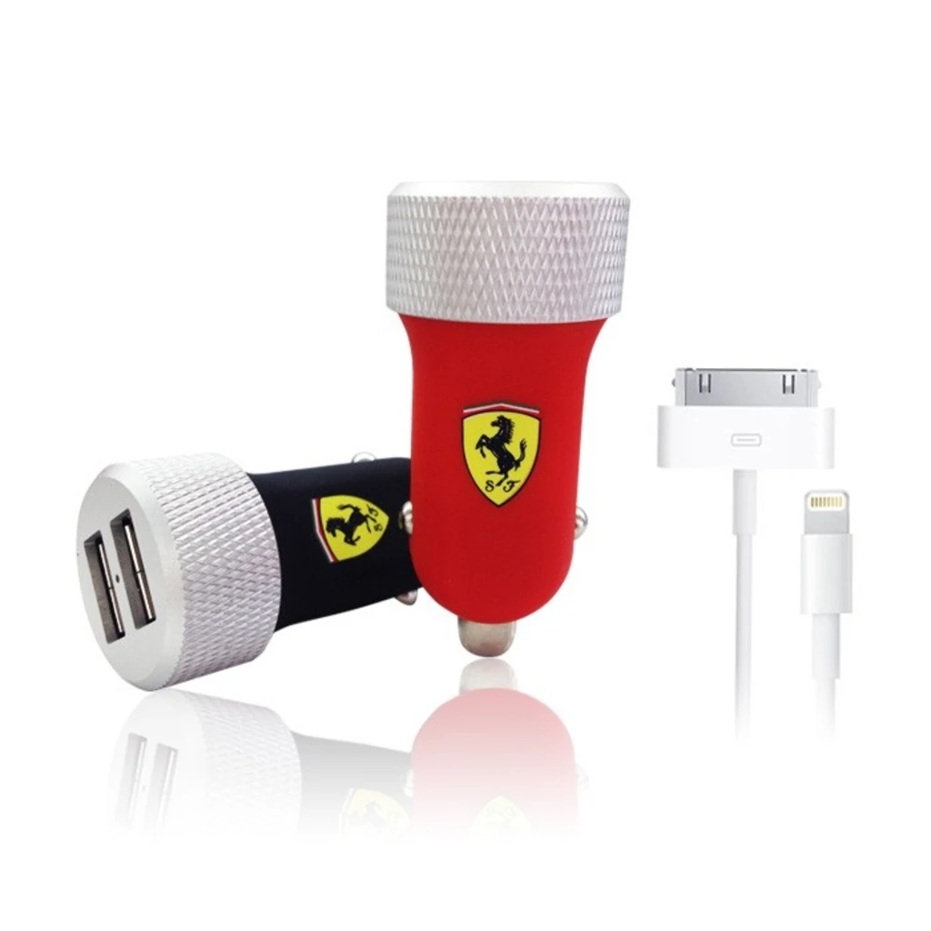 Зарядний пристрій Ferrari 2-USB Car Charger 2.1A з коннектором Apple 30-pin/Lightning, Black