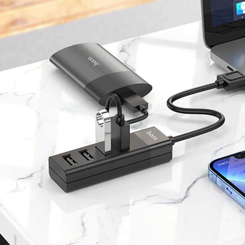 USB-Хаб Hoco HB25 Easy mix 4in1 USB to USB3.0+3хUSB2.0 Black