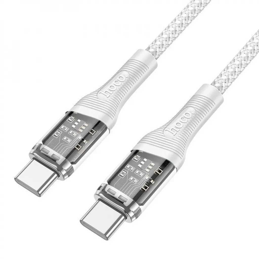 Кабель Hoco U111 Transparent Discovery 60W Type-C to Type-C 1.2m Gray