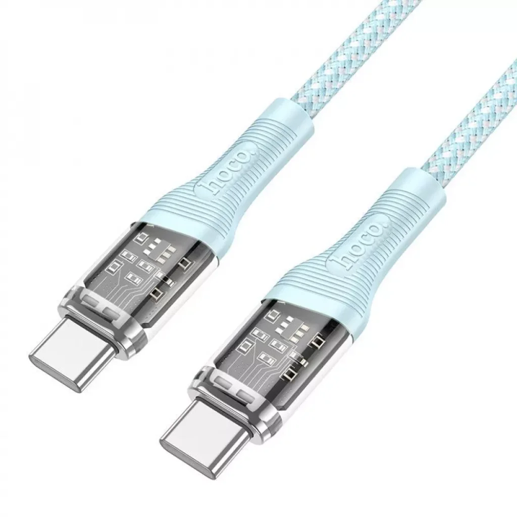 Кабель Hoco U111 Transparent Discovery 60W Type-C to Type-C 1.2m Blue