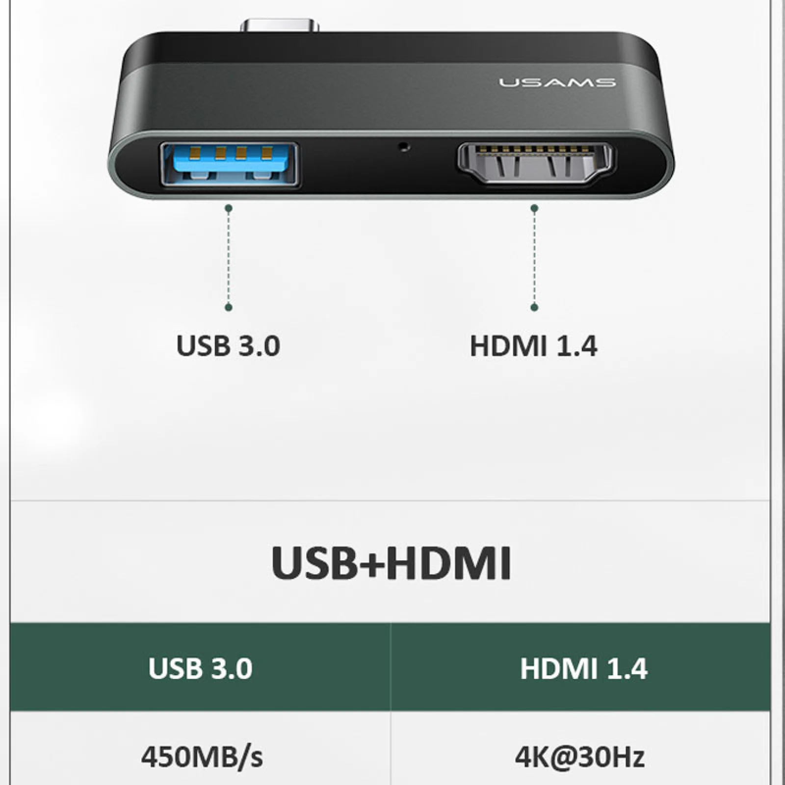 USB-Хаб Usams US-SJ462 Type-C Mini Hub USB+HDMI