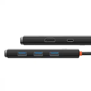 USB-Хаб Baseus Lite Series 5-in-1 (Type-C to HDMI + 3xUSB 3.0 + PD) Black (WKQX040001)