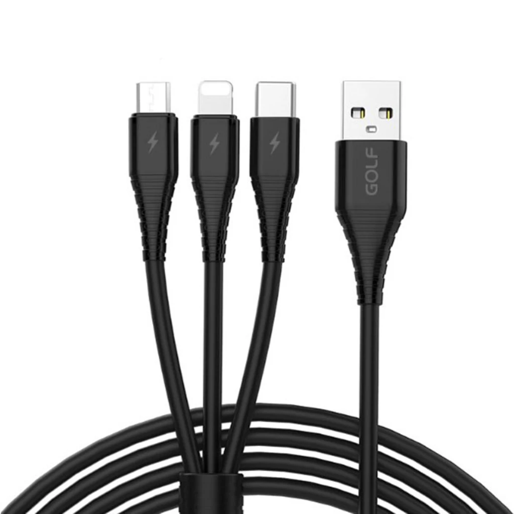 Кабель Golf GC-65 3in1 Charged Lightning-MicroUSB-TypeC 1m Black