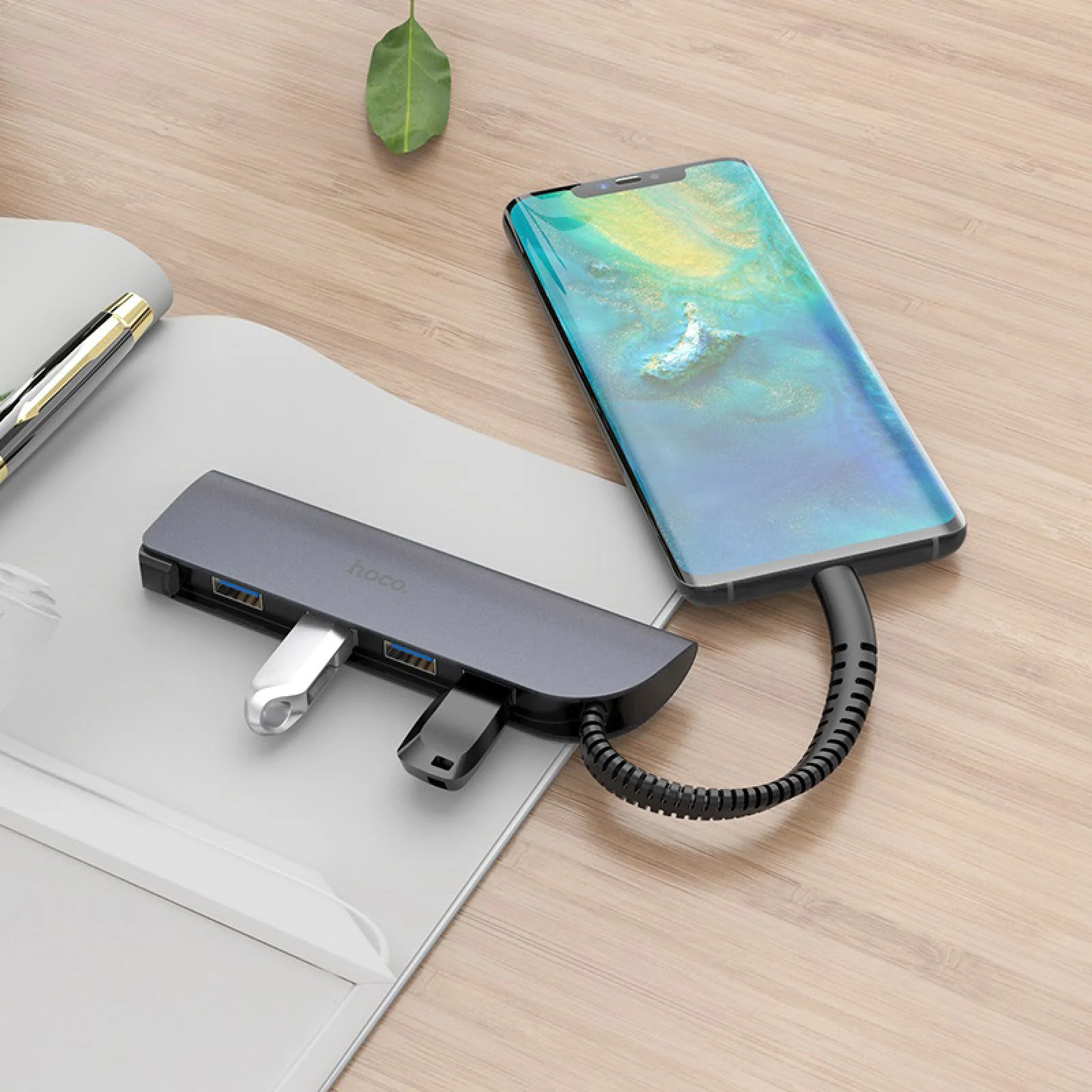 Перехідник Hoco HB12 Type-C to 4хUSB3.0 Grey