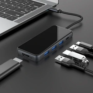 Перехідник Hoco HB15 Type-C to 3хUSB3.0 HDMI PD Grey