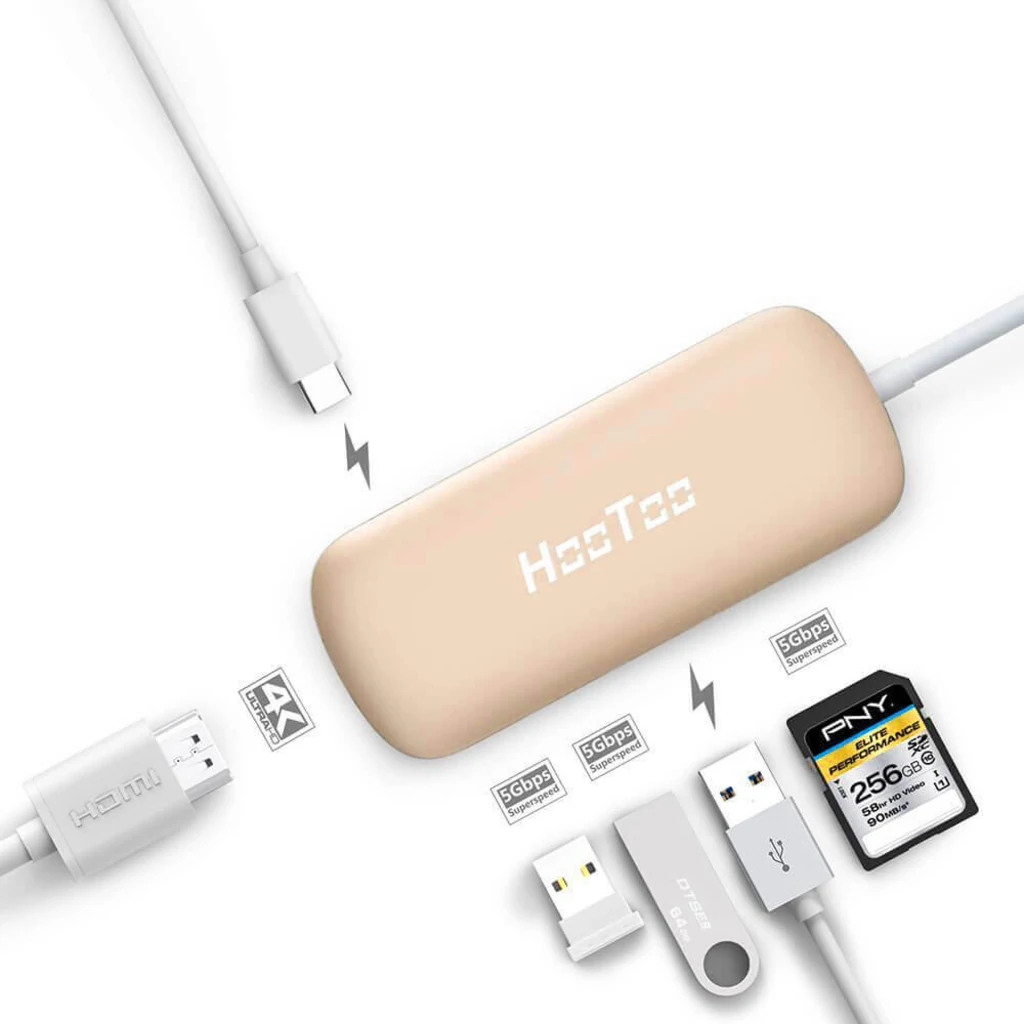 Мультиадаптер HooToo Shuttle Type-C Hub Gold