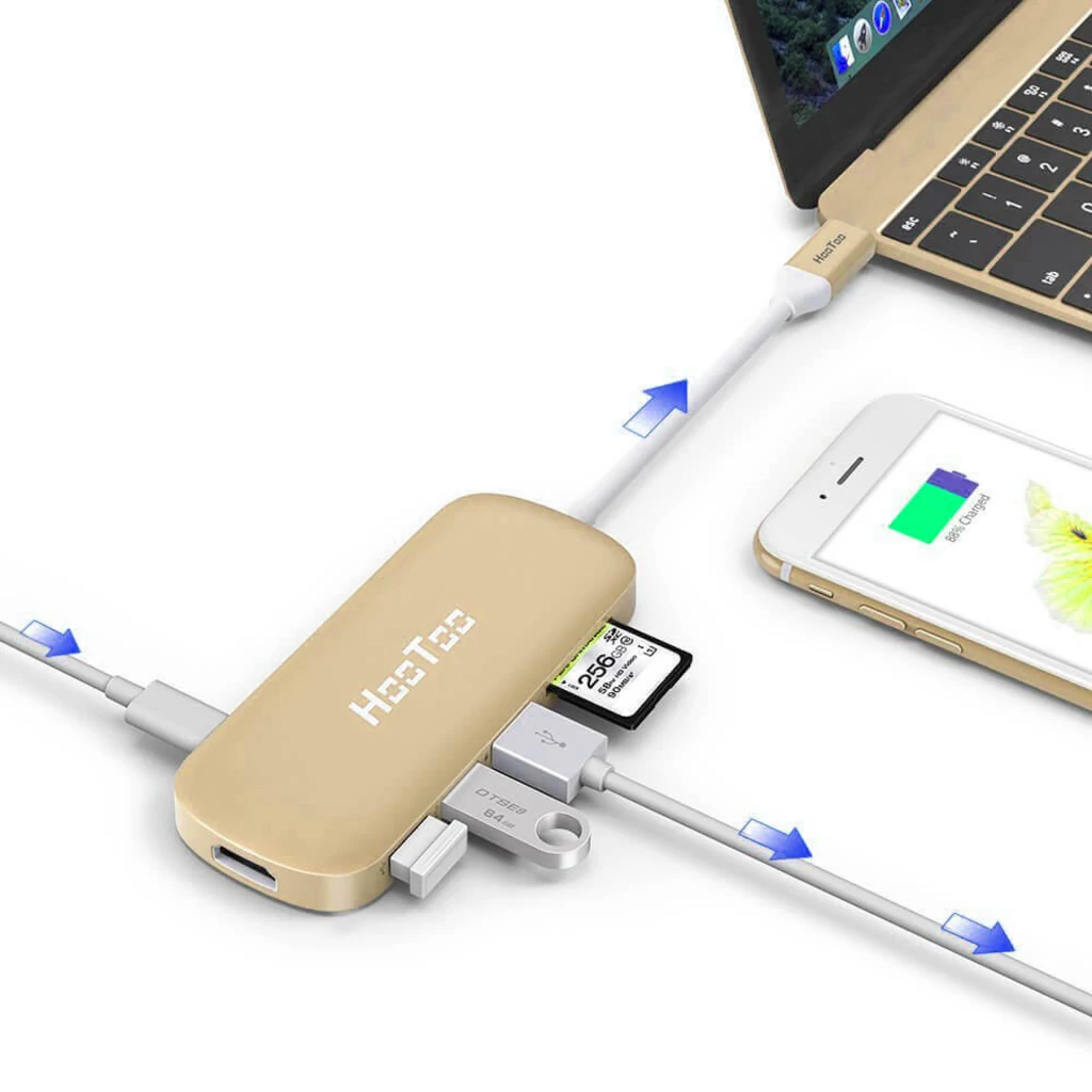 Мультиадаптер HooToo Shuttle Type-C Hub Gold