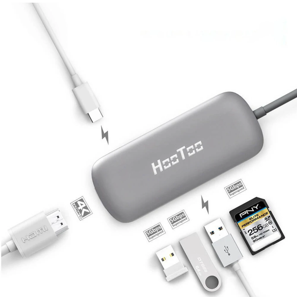 Мультіадаптер HooToo Shuttle Type-C Hub Space Grey
