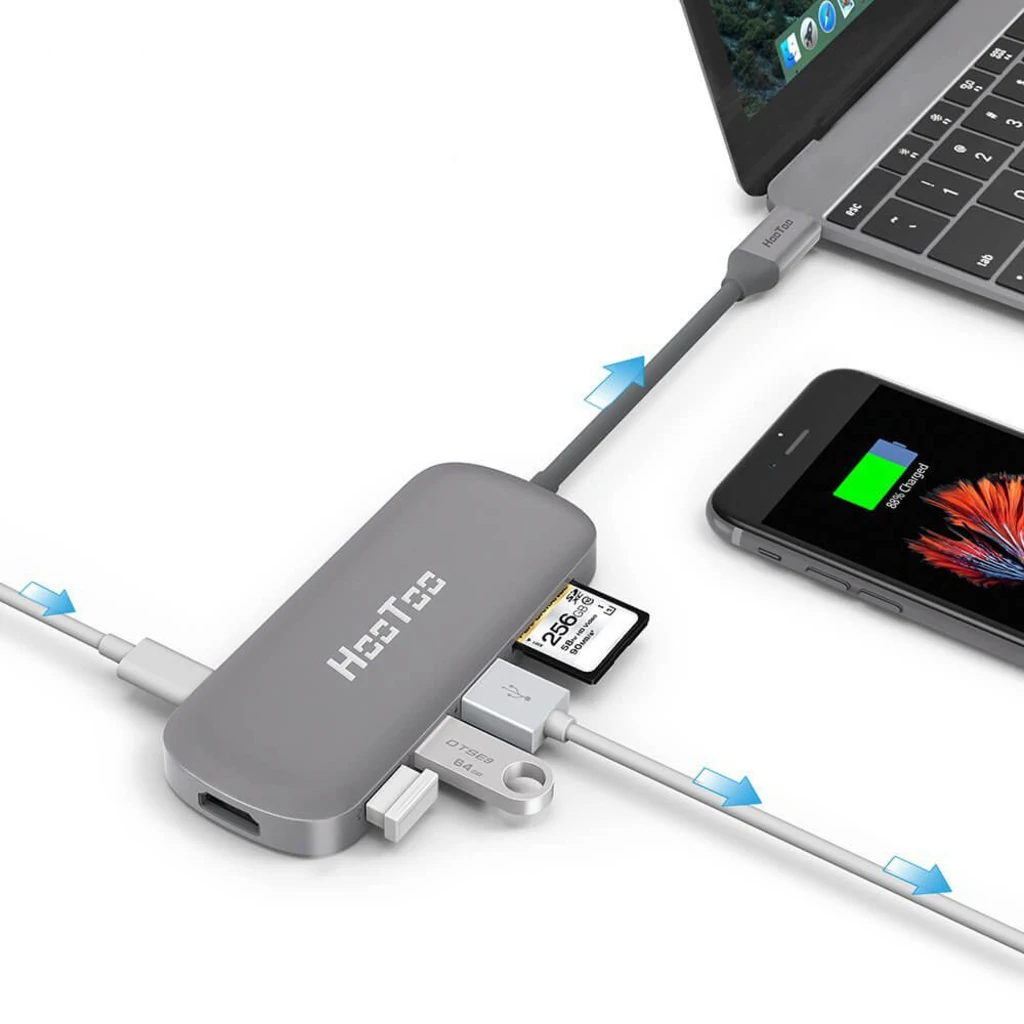Мультіадаптер HooToo Shuttle Type-C Hub Space Grey