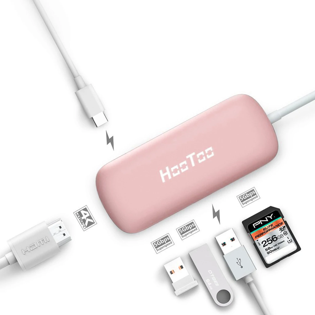 Мультиадаптер HooToo Shuttle Type-C Hub Rose Gold