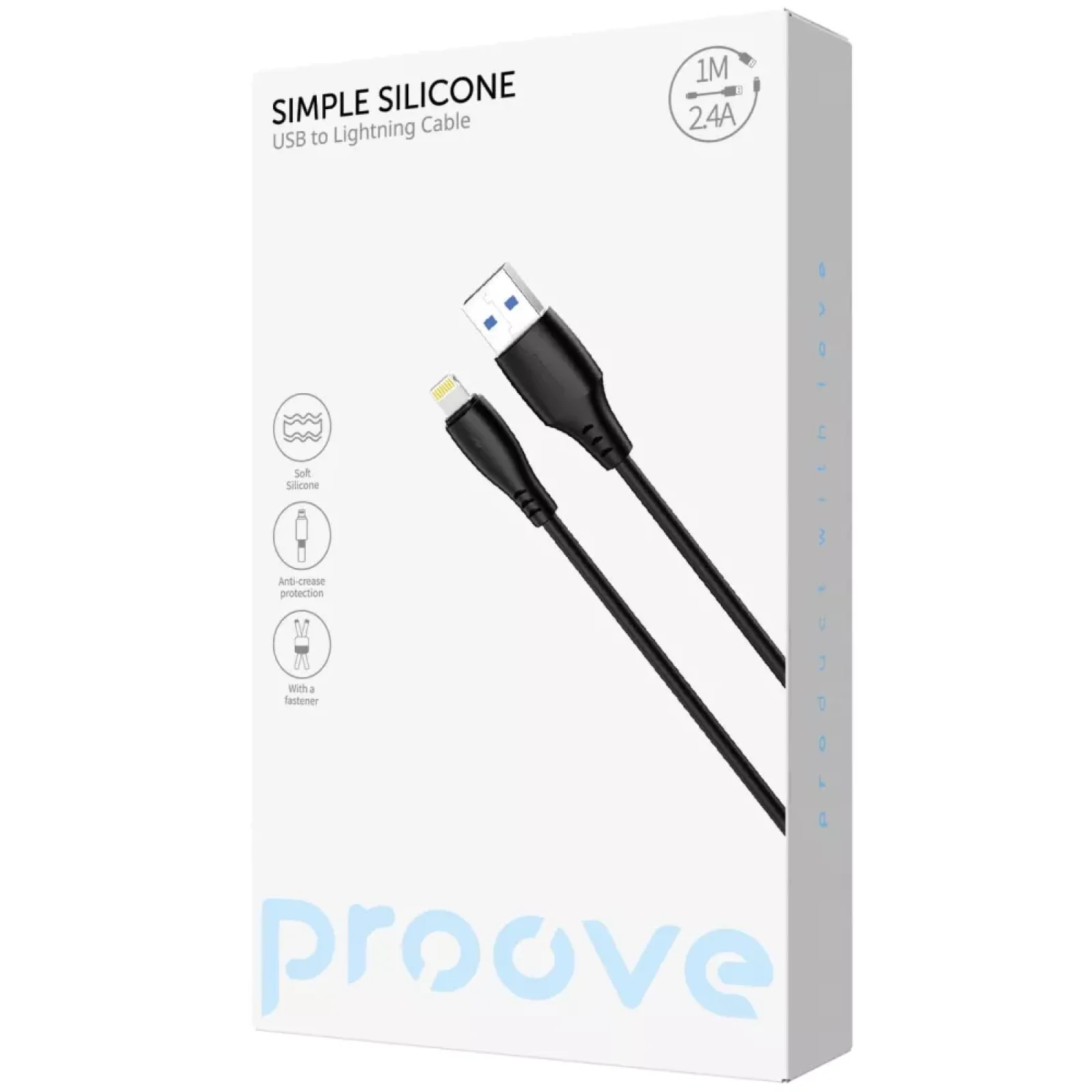 Кабель Proove Simple Silicone USB to Lightning 2.4A (1M) Black
