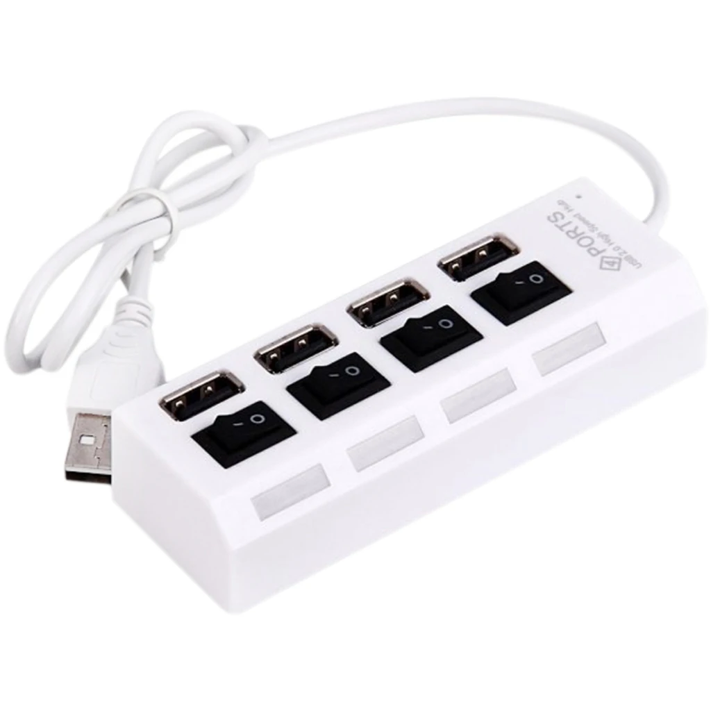 Перехідник USB HUB (4 порта) + відключення кожного порту White