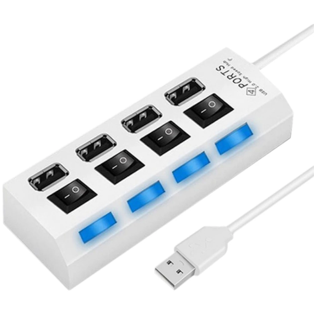 Перехідник USB HUB (4 порта) + відключення кожного порту White