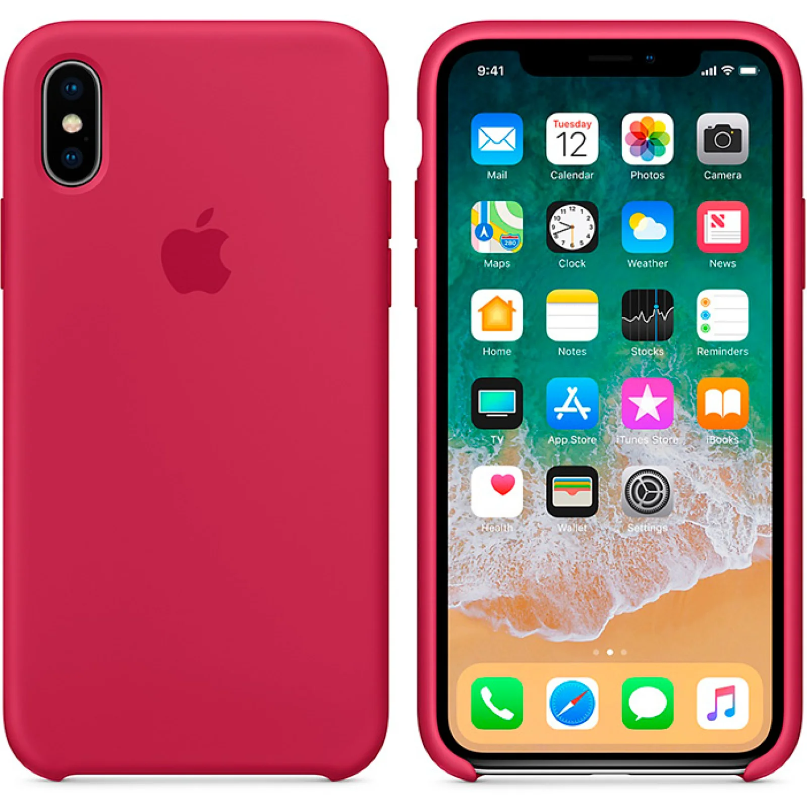 Чехол Apple iPhone X Silicone Case Rose Red MQT52