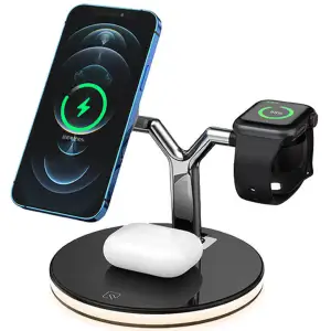 Бездротова зарядка Amaztec 3-in-1 Magnetic Wireless Charger 25W Black для iPhone 12 MagSafe, Apple Watch и AirPods Pro