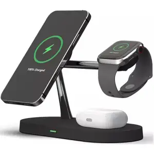 Бездротова зарядка Amaztec 5-in-1 Magnetic Wireless Charger 15W Black для iPhone 12 MagSafe, Apple Watch и AirPods Pro