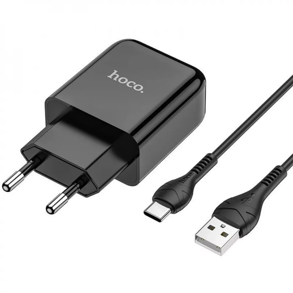 Сетевое зарядное устройство Hoco N2 Vigour 1 USB + Кабель Type-C Black