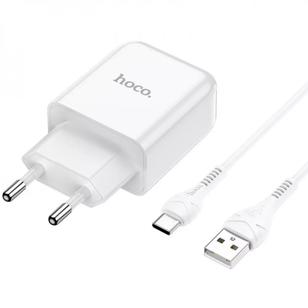 Мережевий зарядний пристрій Hoco N2 Vigour 1 USB + Кабель Type-C White