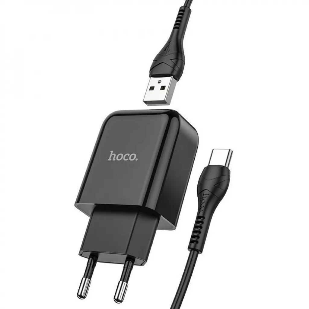 Сетевое зарядное устройство Hoco N2 Vigour 1 USB + Кабель Type-C Black