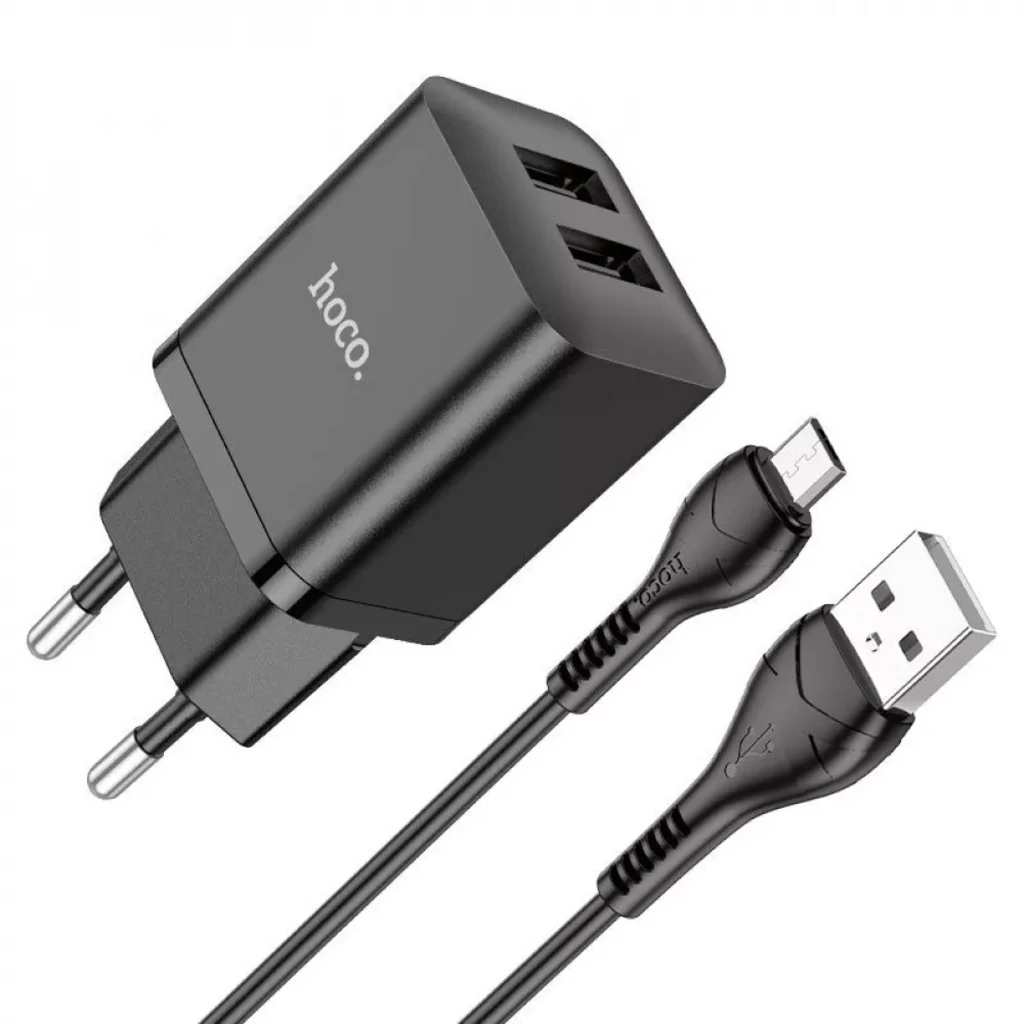 Мережевий зарядний пристрій Hoco N25 Maker (2 USB) + Кабель MicroUSB Black