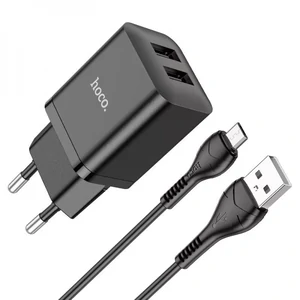 СЗУ Hoco N25 Maker (2 USB) + Кабель MicroUSB Black