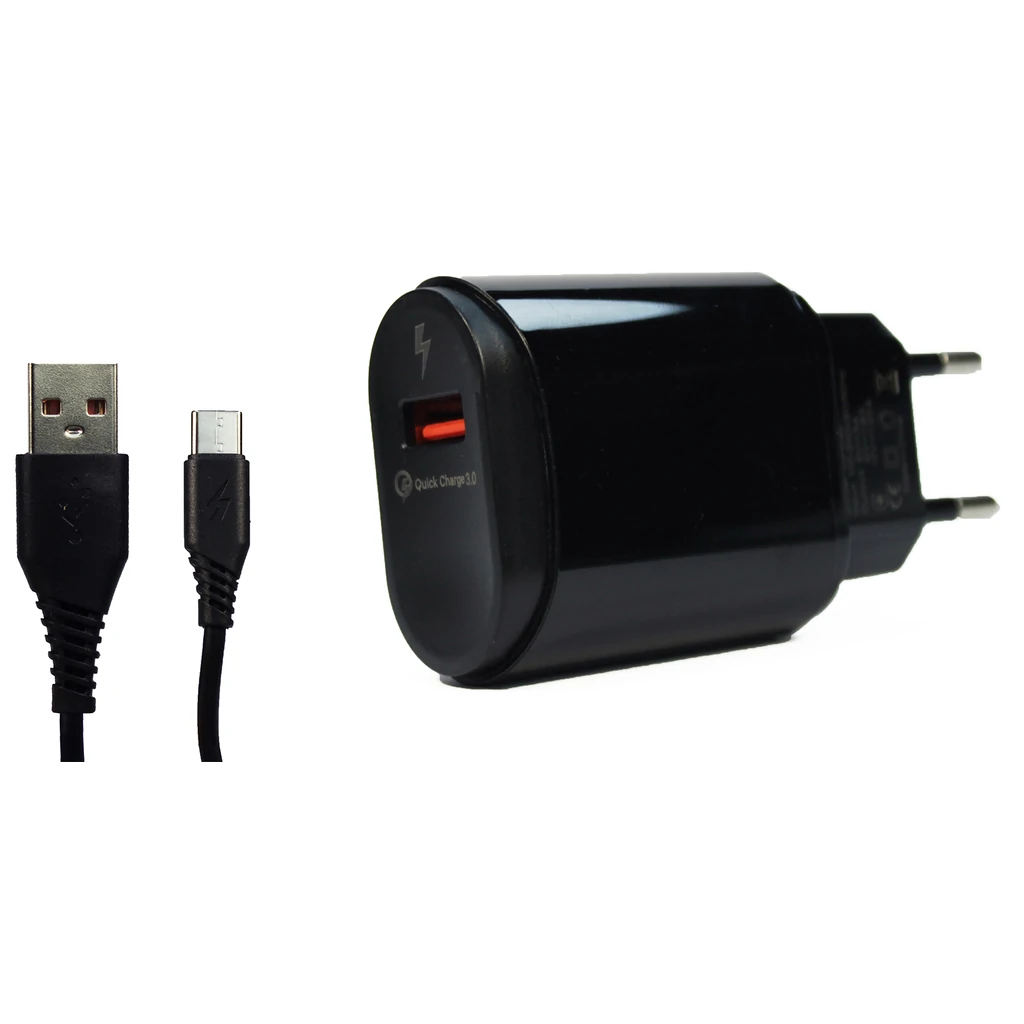Сетевое зарядное устройство Profit ES-D92 QC3.0 USB-A + Micro USB Black