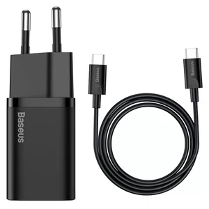 Цвет: Черный - СЗУ Baseus Super Si Quick Charger 1C 25W + Cable Type-C to Type-C 3A 1m (TZCCSUP-L01) Black