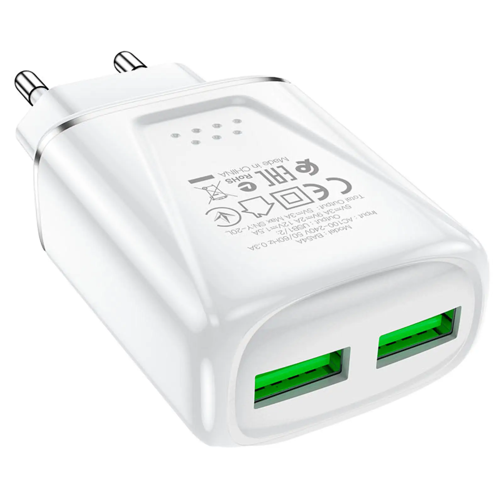 Мережевий зарядний пристрій Borofone BA54A Wide Road 2xUSB-A, QC3.0 18W White (BA54AW)