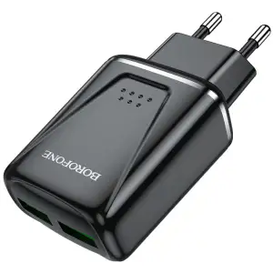 Мережевий зарядний пристрій Borofone BA54A Wide Road 2xUSB-A QC3.0, 18W Black (BA54AB)