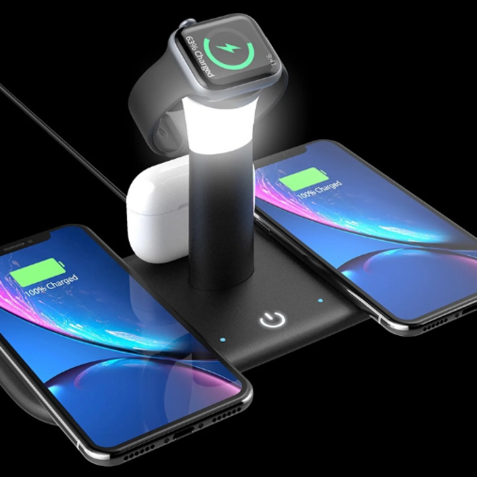 Зарядное устройство 5in1 Fast Wireless Charger 15W with Night Lamp White