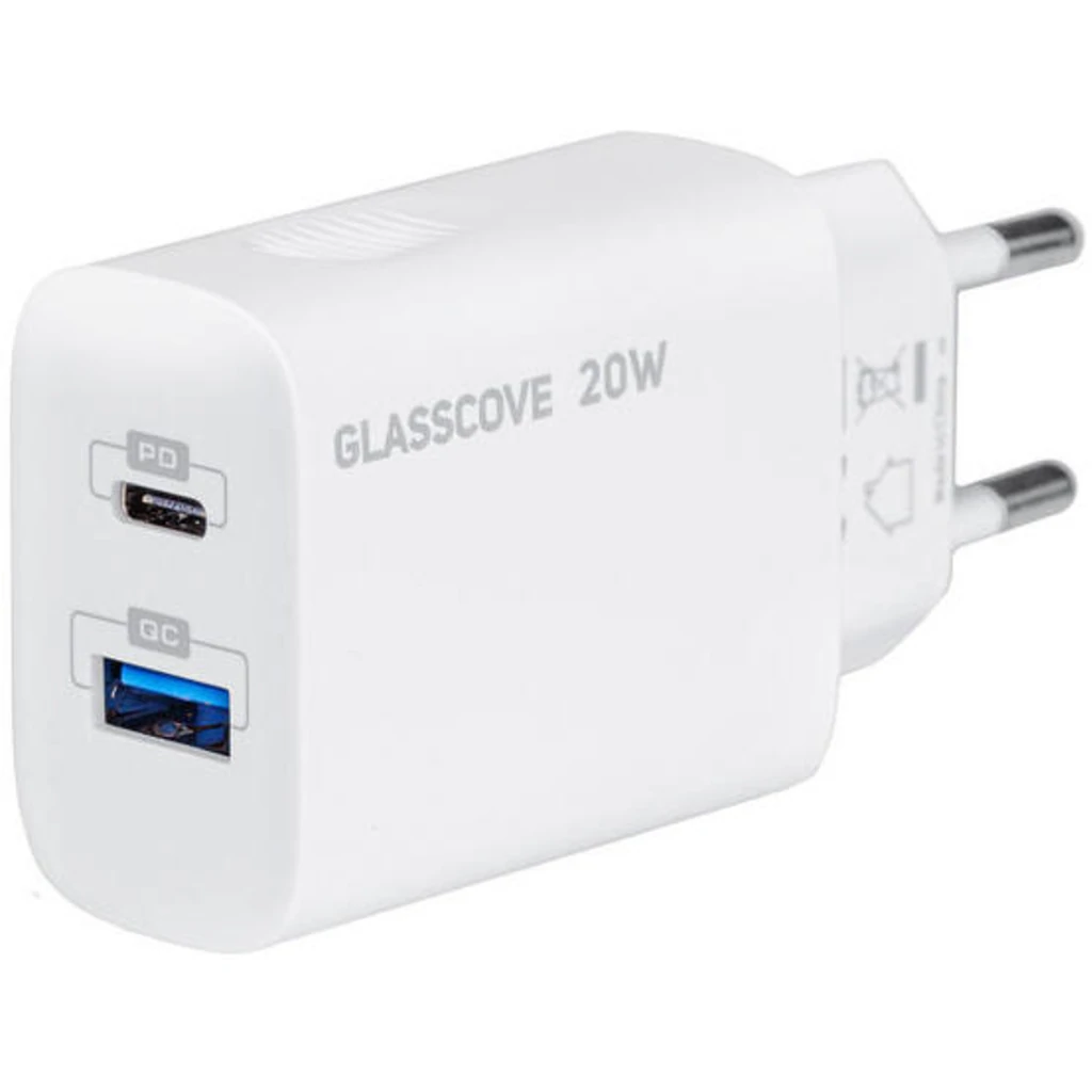 Сетевое зарядное устройство Glasscove 20W 2-Port Type-C+USB (TC-012APQ20) White