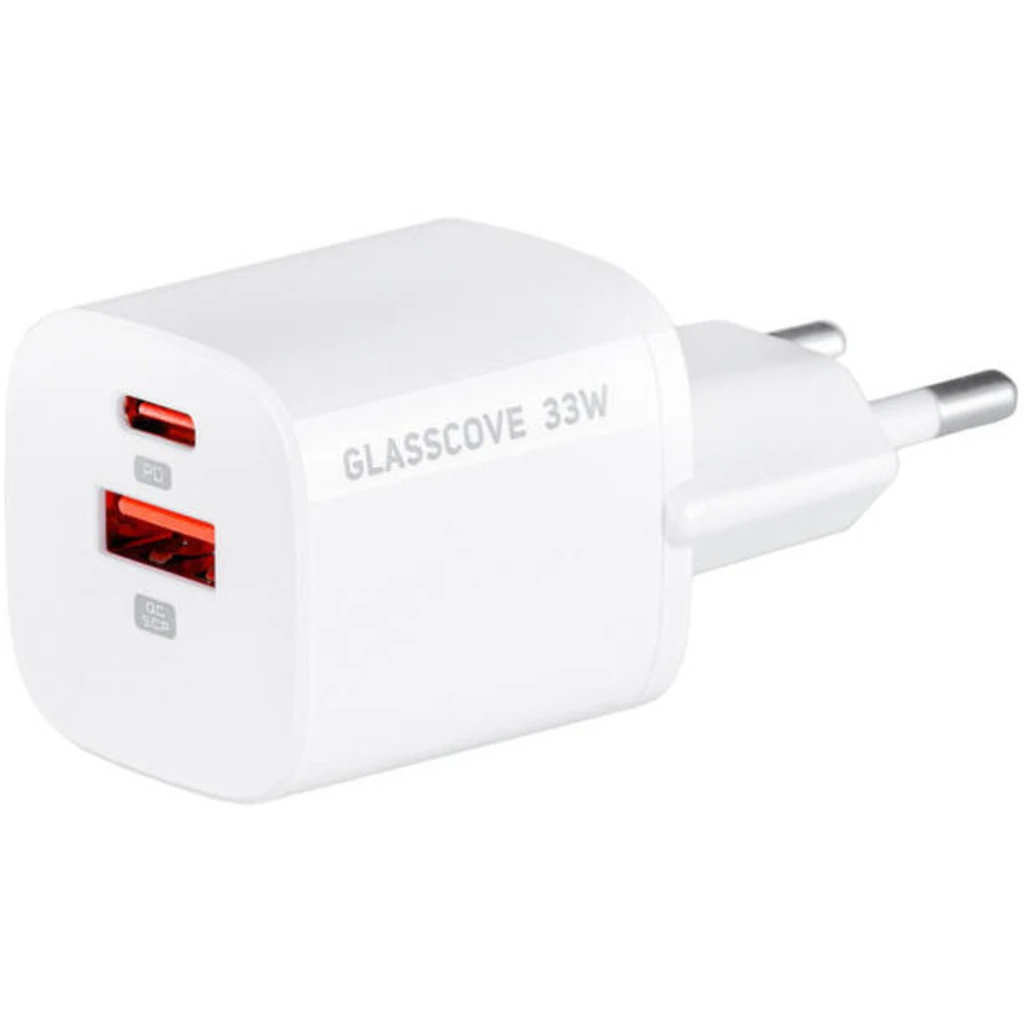 Мережевий зарядний пристрій Glasscove 33W GAN 2-Port Type-C+USB (TC-099BPQ33) White