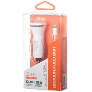 АЗП iPhone 5/6 LDNIO DL-219 Car Charger (2 USB/2.1A) + Cable White