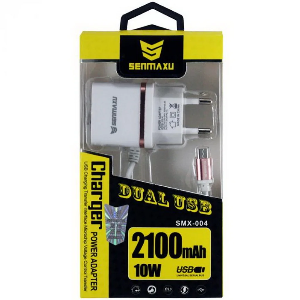 Сетевое зарядное устройство MicroUSB Senmaxu SMX-004 Wall Charger (2 USB/2.1A) + cable Gold