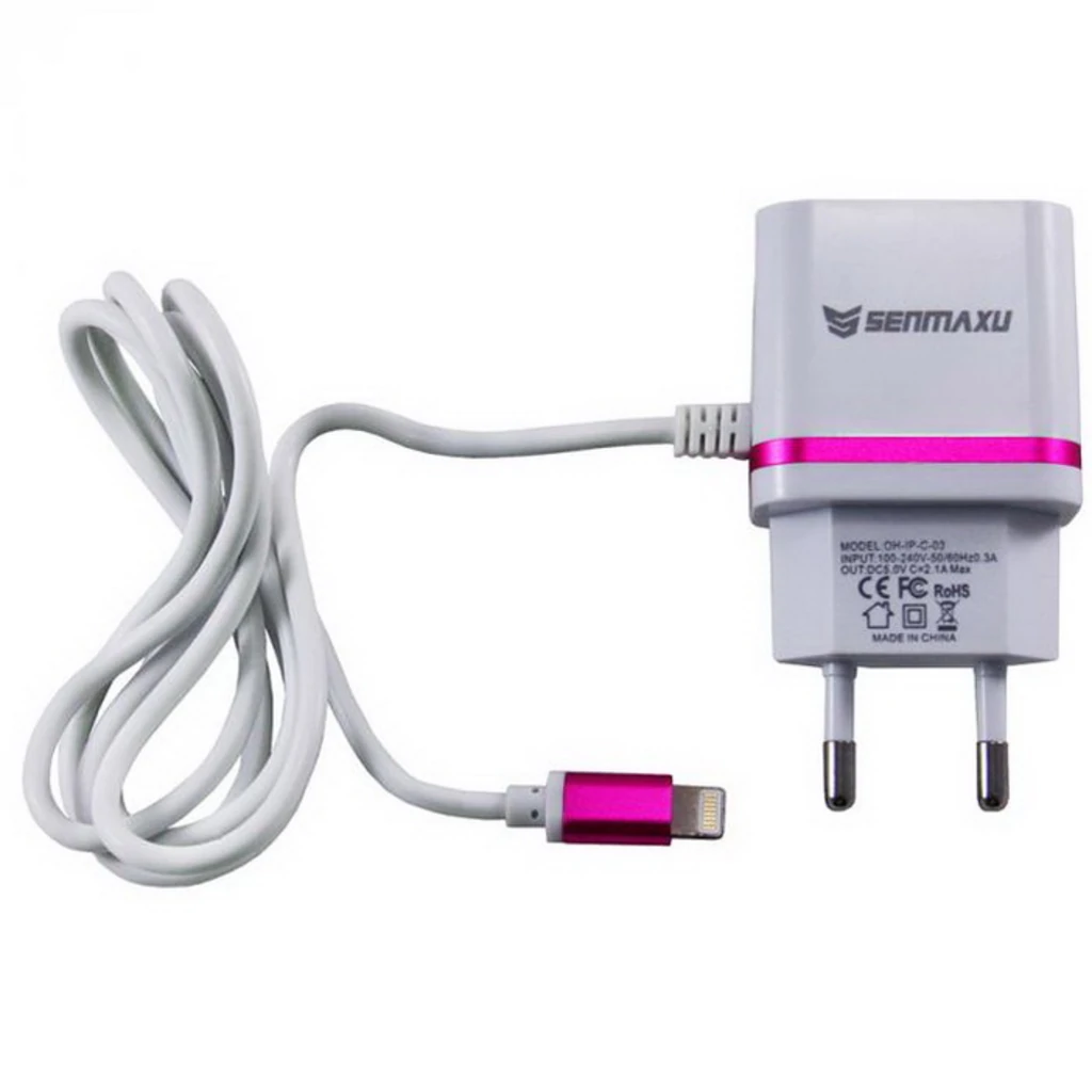 Сетевое зарядное устройство iPhone 5/6 Senmaxu SMX-004 Wall Charger + cable (2 USB/2.1A) Pink