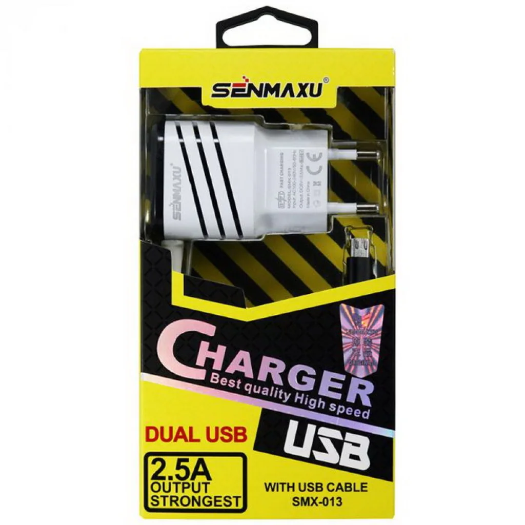 Мережевий зарядний пристрій MicroUSB Senmaxu SMX-013 Wall Charger (2 USB/2.5A) + cable Black