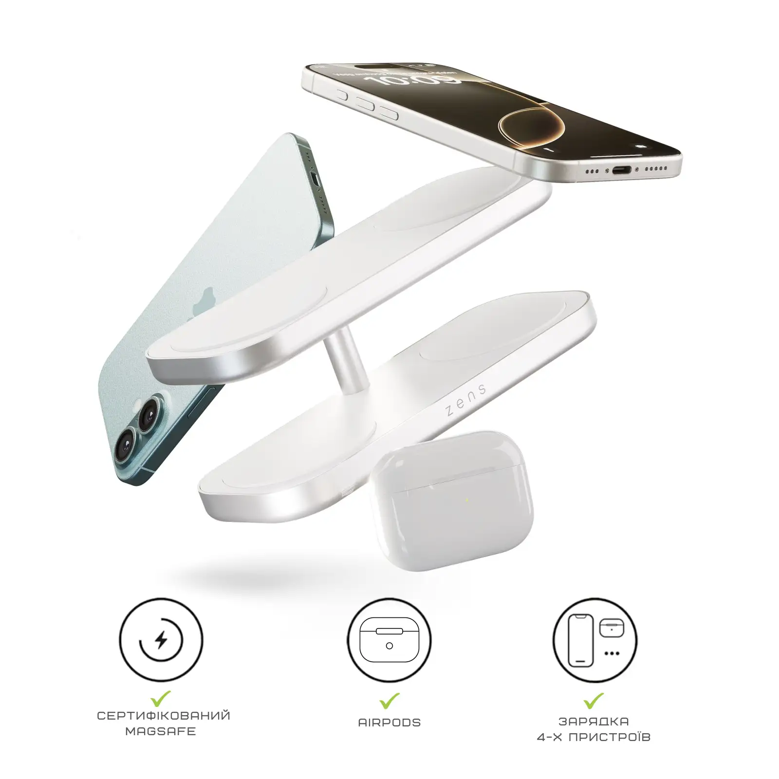 Беспроводная зарядка Zens Quattro Pro 4 White (ZEQC01W/00)