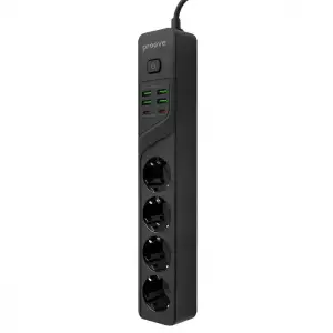 Мережевий фільтр Proove Power Socket P-04 (4 розетки + 4 USB + 2 Type-C) 2М Black (PSP442420001)