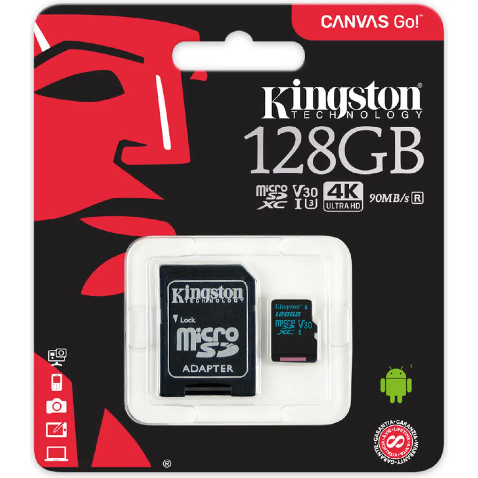 Карта памяти Kingston 128 GB microSDXC Class 10 UHS-I U3 Canvas Go! + SD Adapter (SDCG2/128GB)